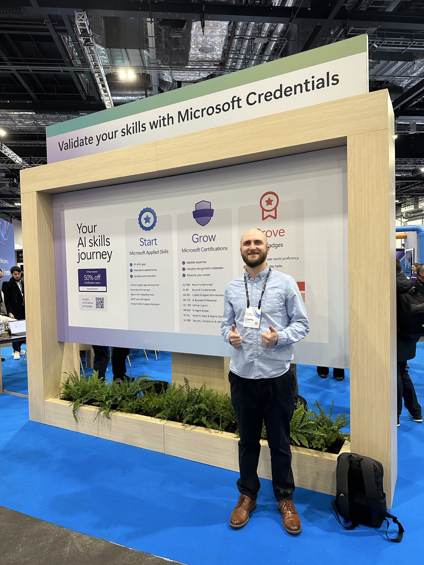 Tim Roberts smiling at the Microsoft Credentials stand during the Frontier Tour in London.